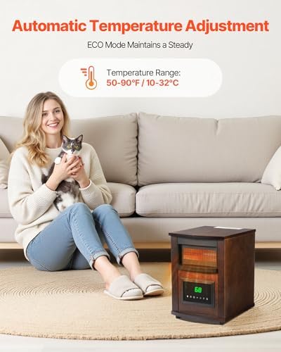 VEVOR Infrared Heater, 1500W Electric Space Heater with Remote Control, LED Screen & 24H Timer, Multiple Temperature Adjustable for Patio Bedroom,Living Room,Studio,Dining Room - Image 4