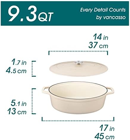vancasso 9.3 Qt Oval Enameled Cast Iron Dutch Oven with Lid, Cream - Image 2