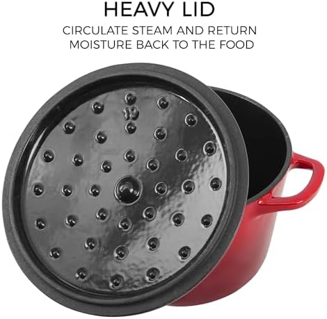 Flavehc Dutch Oven Pot with Lid 2.8 Qt Cast Iron Dutch Oven for Bread Baking, Red Enameled Cast Iron Soup Pot, Small Deep Dutch Oven for Soup, Stews & Small Family Meals - Image 3
