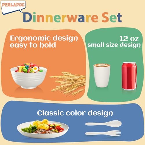 Wheat Straw Dinnerware Sets Service for 4, Unbreakable Kids Plates and Bowls Set 20 PCS, Microwave & Dishwasher Safe Dishes Set for Dinner, Kitchen, Camping, PV, Dorm - White - Image 6