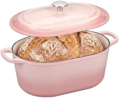 EDGING CASTING Enameled Cast Iron Oval Dutch Oven, 6QT, Pink by EDGINGCOOKWARE