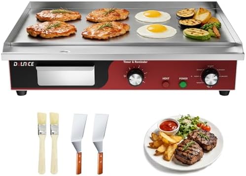 22" Commercial Electric Griddle 1500W, Flat Top Grill with 5-Min Reminder Timer, Adjustable Temp Control (122°F-572°F), Stainless Steel Countertop Griddle for Restaurant & Home Kitchen by DULNICE