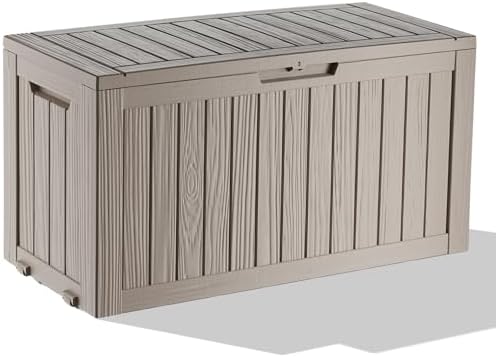ROJIK Outdoor Storage Housing Deck Box - Waterproof Patio Furniture, Garden Tools, Cushions, Pool Accessories Storage Bench with Lockable Lid and Side Handles (Grey 78 Gal) by ROJIK