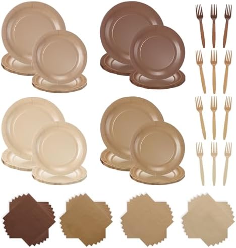 FoldTier 96 Pcs Brown Gradient Disposable Party Dinnerware for 24 Guests by FoldTier