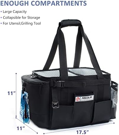 FREECOLSH Black Waterproof Caddy, 16" x 11" x 11", with Detachable Strap and Shoulder Pad for Carrying Utensils and Camping Supplies - Image 5
