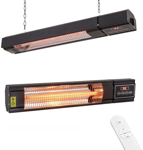 Carbon Ffiber Patio Heater, 1500W, IP65 Approved, Odorless, Wall-Mounted Heater with Remote, 15 Second Fast Heater Indoor/Outdoor for Patio, Restaurant, Backyard, Garage, Decks by Benicefunceilingfan
