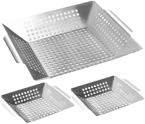 Anveena 3 Pack Heavy Duty Stainless Steel Grill Baskets by ANVEENA