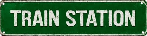 Train Station Metal Sign 4x16in Vintage Street Plaque for Office Living Room Hallway Indoor House Wall Decor by Unknown