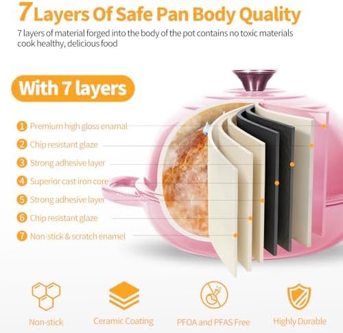 6QT Enameled Cast Iron Pink Dutch Oven For Sourdough Bread Baking - Image 3