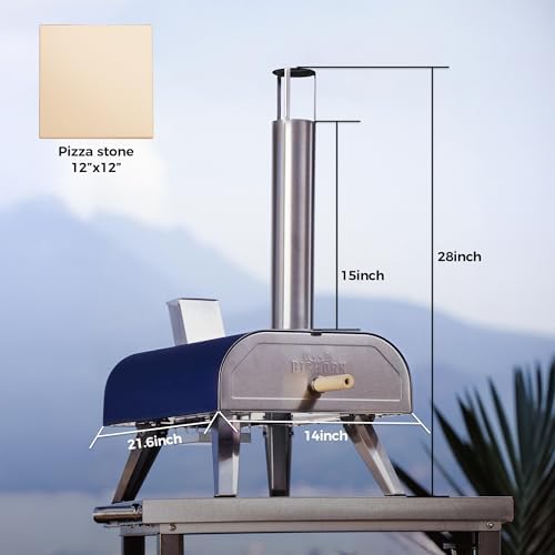 BIG HORN 12" Multi-Fuel Outdoor Pizza Oven Reach up to 1110℉– 3-in-1 Wood,Gas &Electric Compatible(Burners Sold Separately),Pellet Pizza Oven Portable Pizza Maker for Backyard, Camping&Tailgating,Blue - Image 4