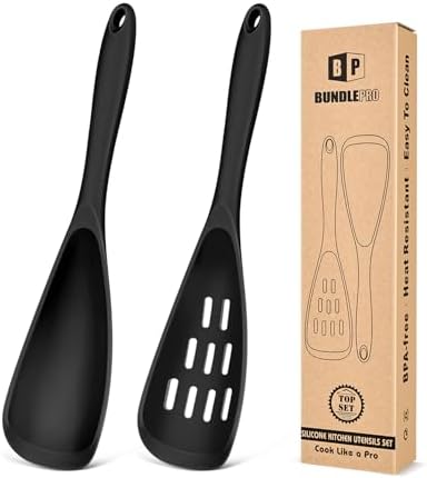 BUNDLEPRO Silicone Cooking Spoons for Nonstick Cookware, One-Piece, 2 Pack by BUNDLEPRO