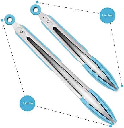 2 Pack Silicone Kitchen Tongs, 9 & 12 Inch, Stainless Steel, Blue - Image 4