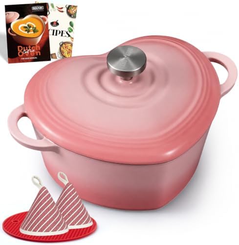 Overmont Enameled Cast Iron Dutch Oven - 2QT Pink Heart-Shaped Mini Pot by Overmont