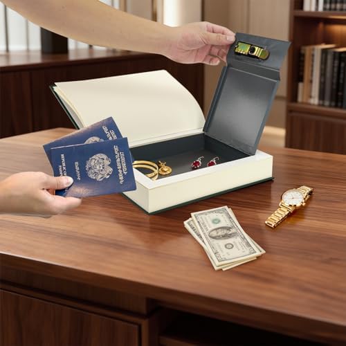 UWILLION Large Decorative Book-Shaped Lockable Storage Box with Combination Lock, Home and Office Organizer for Small Personal Items, Evergreen Stories, 10.82 x 7.67 x 1.77 Inches - Image 6