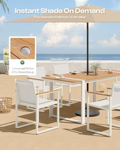 Full Grounded Outdoor Dining Set, Aluminum Patio Table and Chairs - Image 4