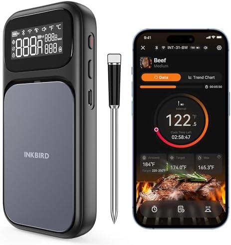 INKBIRD WiFi 5G Wireless Meat Thermometer Digital, 4 Sensor Smart Bluetooth Digital Food Thermometer, NIST Approved Accuracy 0.5°F, Temp Alarms for Rotisserie Air Fryer Sous Vide Grill Oven BBQ by Inkbird