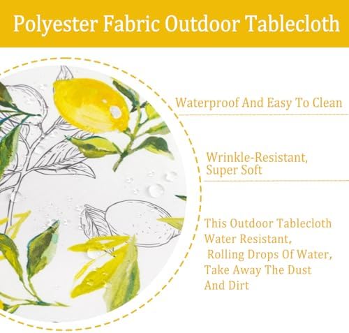 Outdoor Tablecloth with Umbrella Hole Lemon Print Outdoor Table Cover, Windproof & Easy Install Patio Tablecloth for Picnic, Garden, Backyard & Summer Parties 60 x 102 in - Image 5