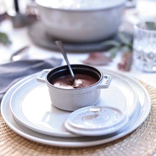Staub Cast Iron .25-qt Mini Round Cocotte - White Truffle, Made in France - Image 4