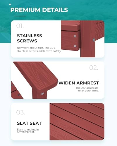 SERWALL 7 Pcs Outdoor Dining Set, 67" HDPE Dining Set for 6, Red - Image 3