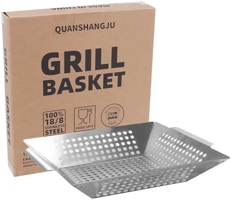 Stainless Steel Vegetable Grill Basket with Handles, 1 Pack by QUANSHANGJU