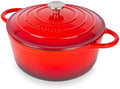 Nuovva Enamelled Cast Iron Dutch Oven Pot with Lid-6.4 Quart Non Stick Casserole Pot-Heavy Duty & Oven Safe up to 500° F for Bread Baking, Braising, Stews, Roasting - 28cm Red by Nuovva