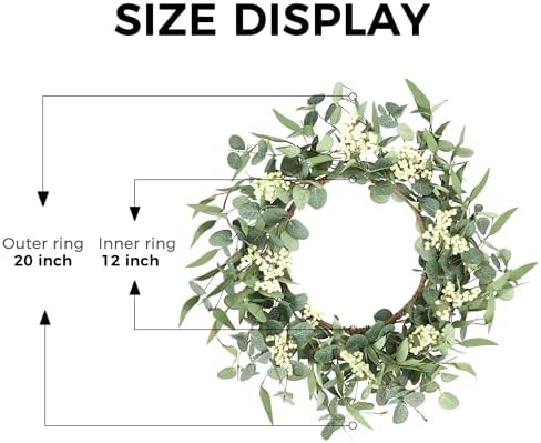 Pinkpum 20'' Eucalyptus Wreath for Front Door Porch Decor, Spring Summer - Image 3