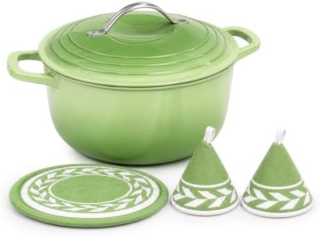 Winado 5 Qt Enameled Cast Iron Dutch Oven Pot with Lid, Green Ombre by Winado