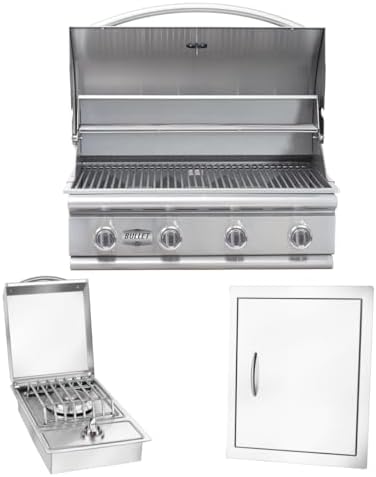 Bullet by Bull Stainless Steel Outdoor Kitchen Set - Built-In Liquid Propane Grill, Perfect for Entertaining -BBQ Kitchen Isl& Bundle - Includes 4 Burner Grill, Single Access Door & Side Burner by Unknown