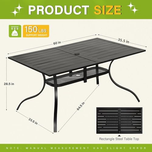Incbruce Patio Dining Table, 60" x 36" Rectangle Metal Steel Slat Table, with 1.57" Umbrella Hole, for Backyards, Porches, Gardens or Poolside - Image 3