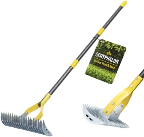 Thatch Rakes , 15-Inch Wide Thatching Rake for Cleaning Dead Grass, 70-Inch Efficient Steel Dethatcher Rake with Adjustable Metal Handle, Thatch Rakes for Lawns, Garden, Yard by Unknown