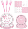 50 Pcs Pink Bow Birthday Decorations Plates, Napkins and Tableware by Exquisitehighqualitypartydecorationstomeetyoureveryneed%EF%BC%81