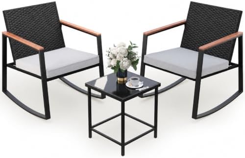 Gizoon 3 Pieces Rocking Patio Bistro Set with Anti-Scald Armrest by Gizoon