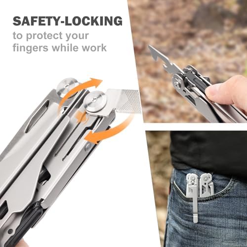 PERWIN Multitool Stainless Steel Multi-Tool Pliers 22-in-1 with Safety Locking, Pocket Knife, Bottle Opener, EDC Equipment With Pocket Clip for Survival, Camping, Hunting and Hiking. - Image 4
