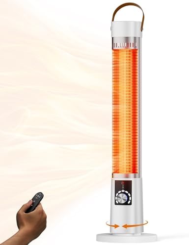 Patio Heater for Outdoor Use, Infrared Electric Outdoor Heater, 1500W Instant Heating, 60-Degree Oscillation, 9 Heat Levels, 9H Timer, Remote, for Garage, Backyard, Large Room, Indoor, 32.3", White by Aerozy