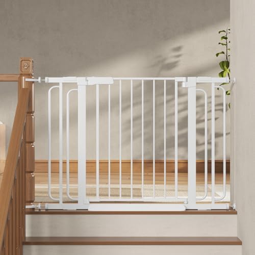 Baby Gate for Stairs 29.8-46.5 Inch Pressure Mounted, Auto Close Child Baby Gates for Doorways No Drill, Walk Through Dog Gate Indoor for The House, White by Unknown