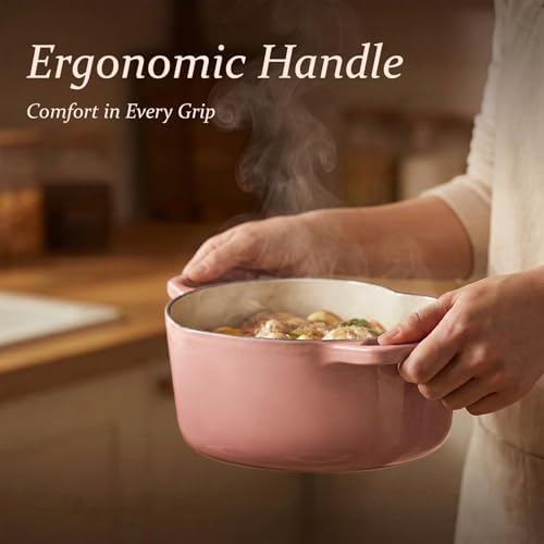 Overmont Enameled Cast Iron Dutch Oven - 2QT Pink Heart-Shaped Mini Pot - Image 4