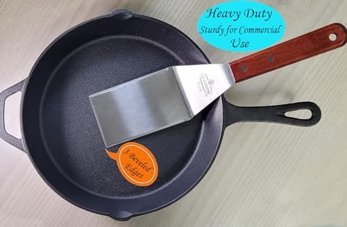 La Cuisine 3 PC Stainless Steel Griddle Spatula Set — Standard & Long Spatulas + Chopper/Scraper with Solid Wood Handles for Grill, BBQ, Teppanyaki & Flat Top Cooking - Image 5