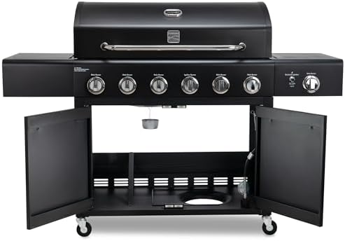 Kenmore 6-Burner Propane Gas BBQ Grill with Side Burner, 73,000 BTUs, Stainless Steel Cabinet Grill with Cast Iron Grates for Outdoor Cooking, Backyard BBQ, Patio, Large Parties (Black) - Image 2