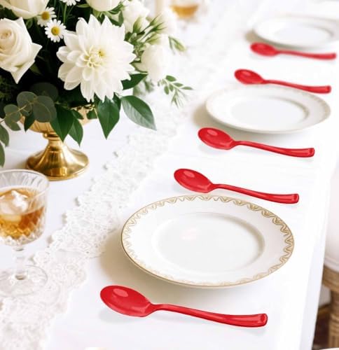 SietDESEO 25 PCS Red Plastic Spoons Disposable Utensils Heavy Duty Red Spoons Disposable Cutlery for Birthday Wedding Baby Shower Bridal Shower Plastic Silverware - Image 6