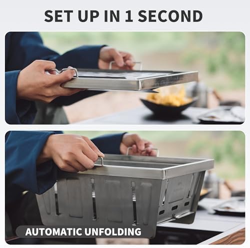 Naturehike Camping Charcoal Grill for IGT Table, Folding Barbecue Grill with Tongs & Carry Bag, Portable BBQ Grill for Outdoor Car Camping Cooking Tailgating - Image 3