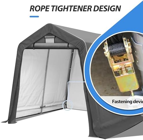 8x8Ft Ourdoor Storage Shed Shelter,Portable Shed Garage with Roll-up Zipper Door &Vent Window, Heavy Duty Storage Tent Carport for Bike,Motorcycle - Image 4