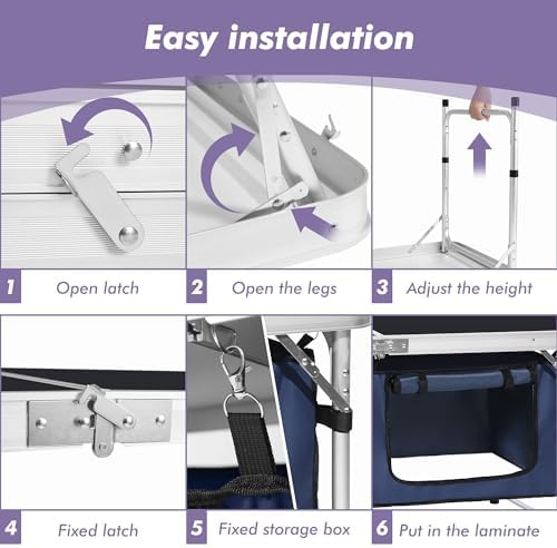 Camp Field Camping Folding Aluminum Table with Adjustable Legs for Outdoor Travel Beach, Backyards, BBQ, Party and Picnic Foldable Table - Image 3