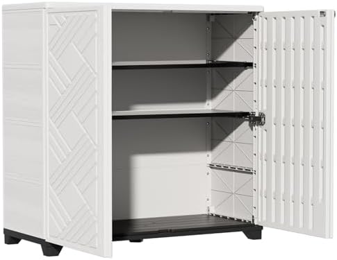 ZZM Indoor/Outdoor Storage Cabinet Waterproof, 34"x15"x34" Plastic Outdoor Storage Box for Garden Balcony Bathroom, All Weather Outdoor Storage Clearance, DIY Usage, with 2 Shelf (White) by ZZM