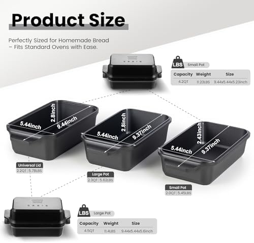 Cast Iron Loaf Pan with Lid, 9×5 Dutch Oven for Sourdough Bread Baking, Dutch Oven Pot with Lid for Bread Baking, Bread Pans for Baking, Pre-Seasoned (3 pieces, 2.2 QT Each) - Image 2