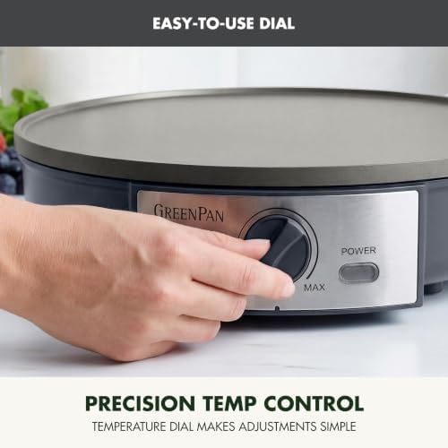 GreenPan Advanced 12" Crepe Maker, Ceramic Nonstick PFAS-Free Coating, Adjustable Temperature Control, 400°F Heating, Batter Spreader & Crepe Turner Included, Graphite - Image 5