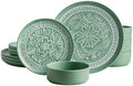 MissYip Melamine Dinnerware Set, 12 Piece for 4, Thicker Sturdy Indoor and Outdoor Use Tableware, Durable Plastic Plates and Bowls set, BPA Free, Dishwasher Top Safe, Not Microwave, Not Oven(Green) by MissYip