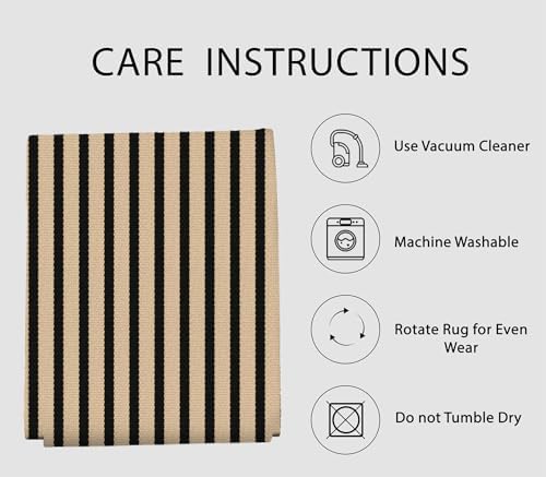 IOHOUZE 5x7 Striped Area Rug, Washable Indoor Outdoor, Tan Black - Image 5