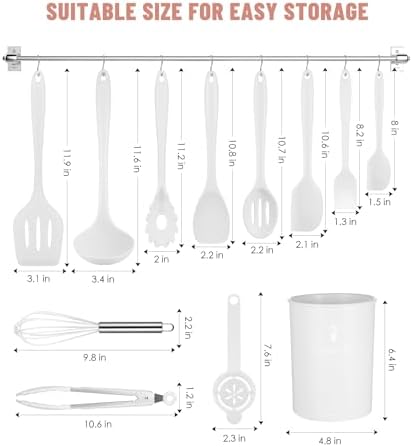 White Kitchen Utensils Set-12 Pieces Silicone Cooking Utensils Set - Image 2