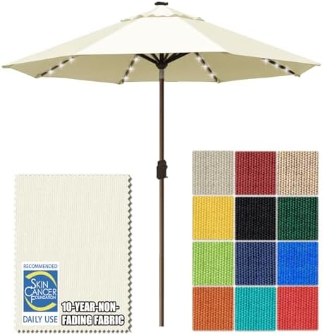 EliteShade USA 10-Year-Non-Fading 10ft Market Patio Umbrella, Commercial Grade Table Sun Umbrella with 80 Solar LED Lights, Crank Open, Windproof & UPF 50+ UV Protection for Garden, Deck, Pool, Backyard, Natural by EliteShade