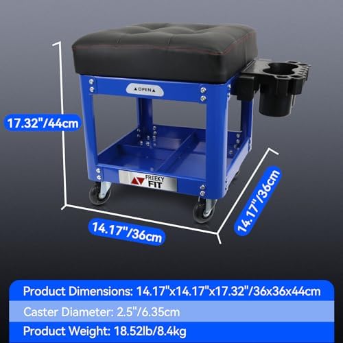 Rolling Creeper Garage Shop Seat for Men, Padded Mechanics Stool with Tool Tray Storage for Garage, Rolling Workshop Stool with Wheels, Auto Creeper Seat, 330 LBS Capacity, Heavy Duty, Blue - Image 2